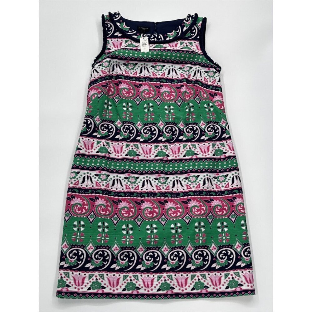Talbots Shift Dress Womens 2P Sleeveless Fringe Colorful Geometric Woven NEW